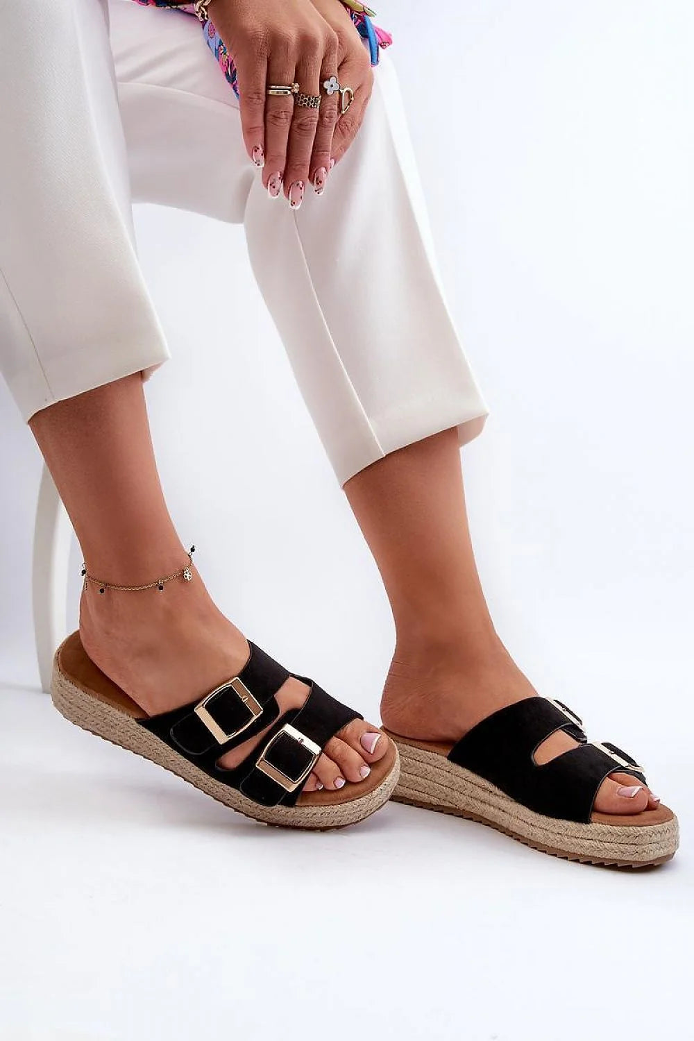 sandales femmes mules design moderne décontracté suédine écologique plateformes 3cm brides larges réglables boucles dorées espadrille jute semelle rembourrée antidérapante