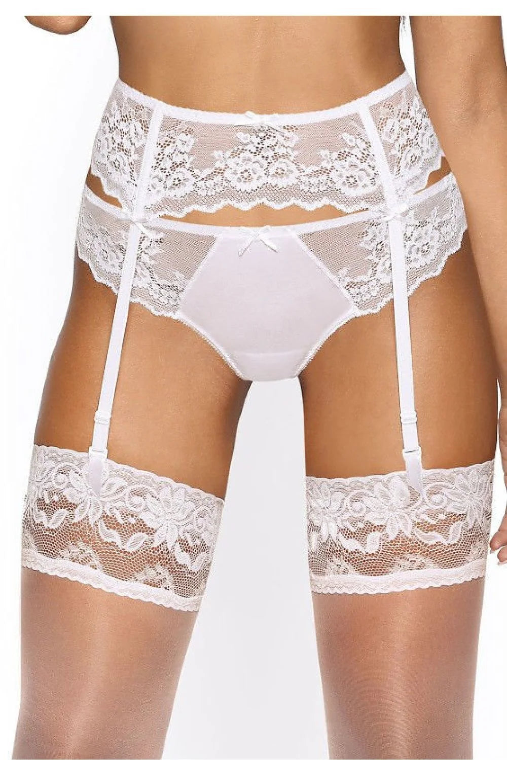 Ensemble de lingerie sexy en dentelle blanche, porte-jarretelles, culotte et bas assortis, style classique, matières luxueuses, taille ajustable, pour occasion spéciale