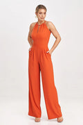Combinaison pour femmes design élégant moderne col halter Polyester 100% taille ajustable pantalon jambes larges