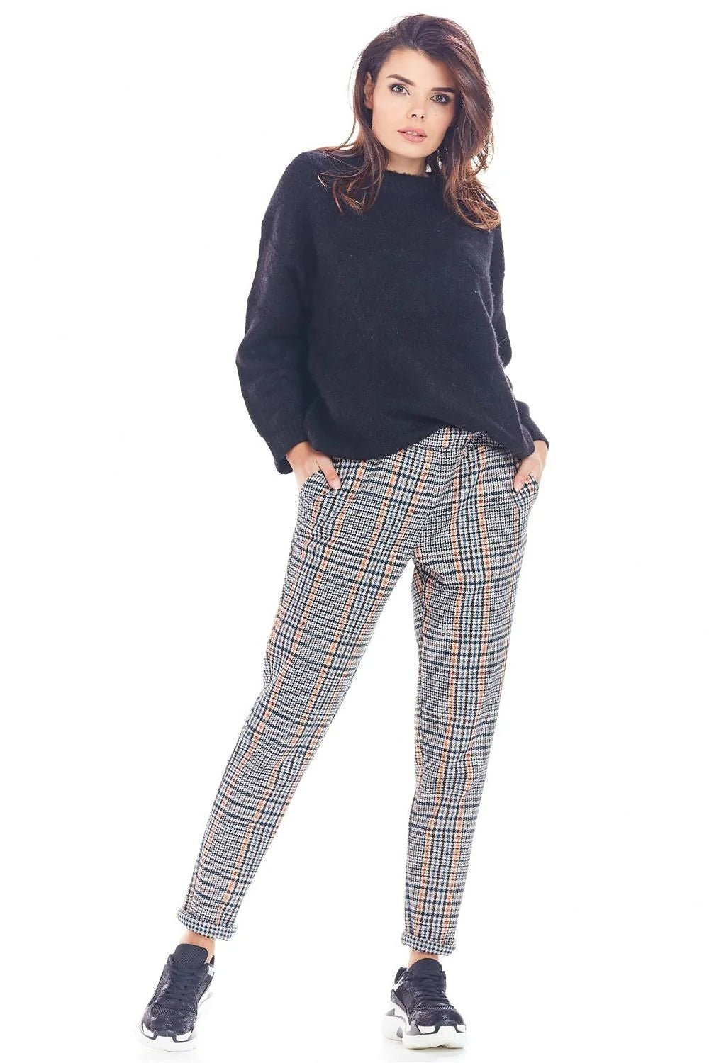 Pantalon femme à carreaux coton moderne élégance décontractée bureau urbain automne-hiver confort sûr