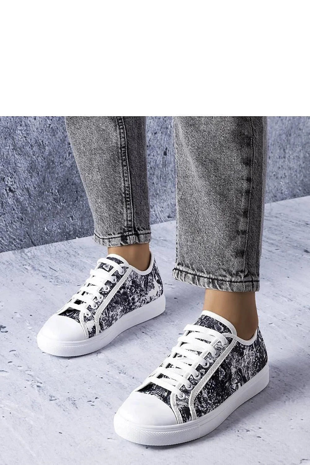 baskets femmes sneakers marbrées noir blanc urbain casual basses toile plateforme semelle caoutchouc embout rond renforcé lacets coton confort maintien