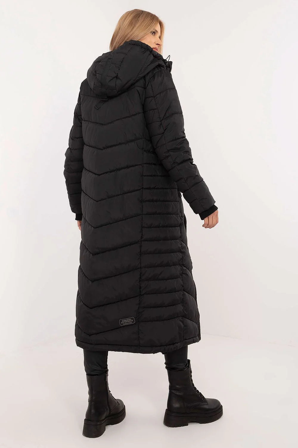 Veste longue pour femme élégante et confortable automne hiver polyester synthétique matelassé noir coupe droite