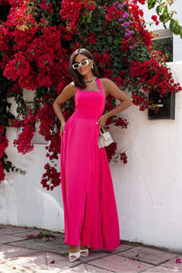 Robe de jour La Balancia fuchsia longue fluidité bretelles larges découpes dos taille élastique summer dress
