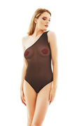 Body asymétrique une pièce moderne audacieux tissu transparent bretelle unique couleur noire motifs lèvres rouges femme occasion spéciale tailles S à 3XL