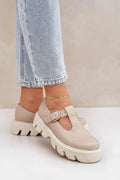 Chaussures basses T-bar style mode beige crème cuir naturel semelle plateforme amorti confort femmes