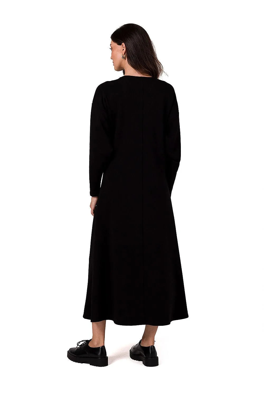 Robe de jour Be Wear longue maille manches longues col V noir femmes mode élégance intemporelle