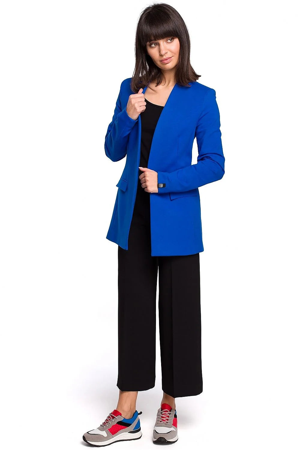 blazer femme BeWear rouge vif ajusté cintré manches longues col châle poches rabat doublé coton élasthanne confortable structuré