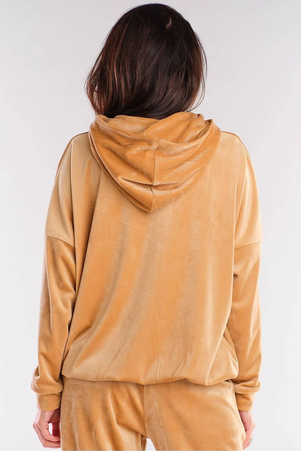 Sweatshirt velours moderne beige élégant confortable capuche poche kangourou mode urbaine femmes taille libre
