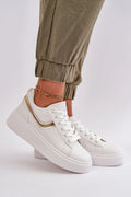 Baskets pour femmes design moderne couleur blanche détails dorés cuir synthétique semelle épaisse confortable baskets polyvalentes pour quotidien