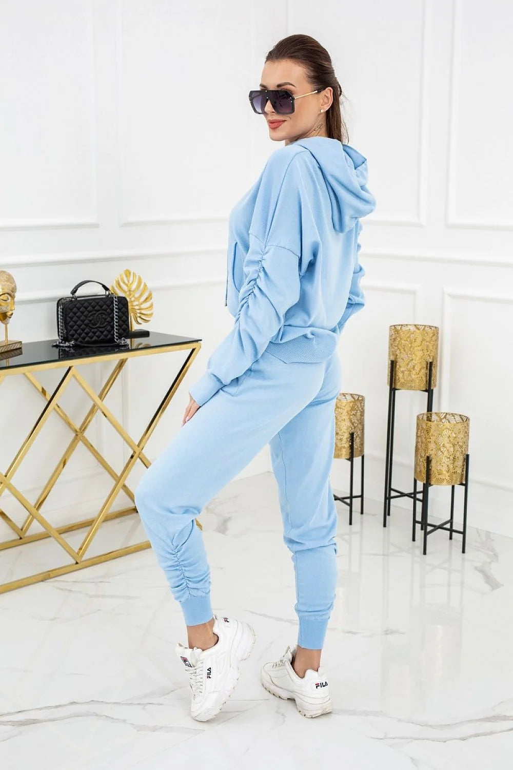 Ensemble survêtement féminin Vittoria Ventini rose pastel sweat à capuche pantalon fuselé