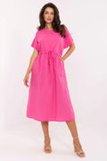 Robe d'été légère Och Bella rose vif manches courtes encolure ronde ceinture ajustable poches pratiques