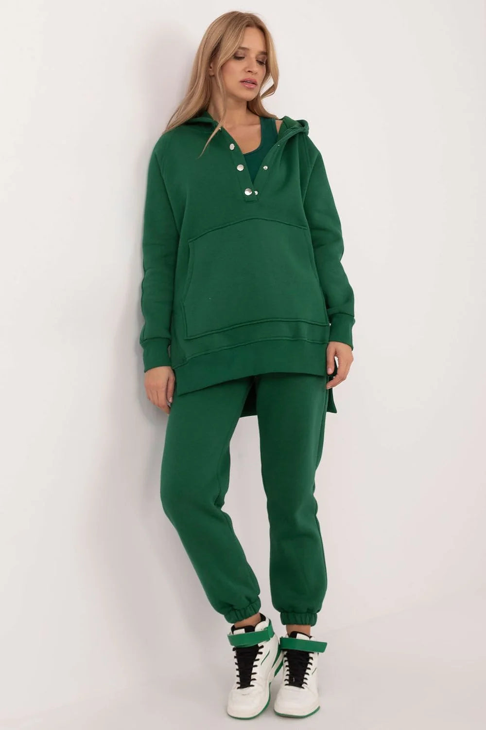 Ensemble sweat-shirt et pantalon de jogging femme style décontracté vert coton confortable ajusté taille élastiquée occasion quotidienne sport