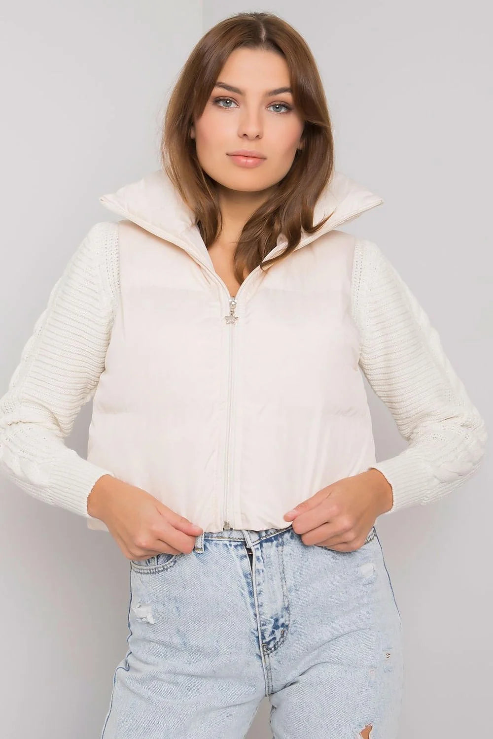 Gilet matelassé femme polyester style urbain chaud imperméable sans manches col montant élégant hiver