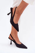 Sandales à talons aiguille élégantes style slingback bout pointu cuir artificiel noir femmes confort soirées cérémonies