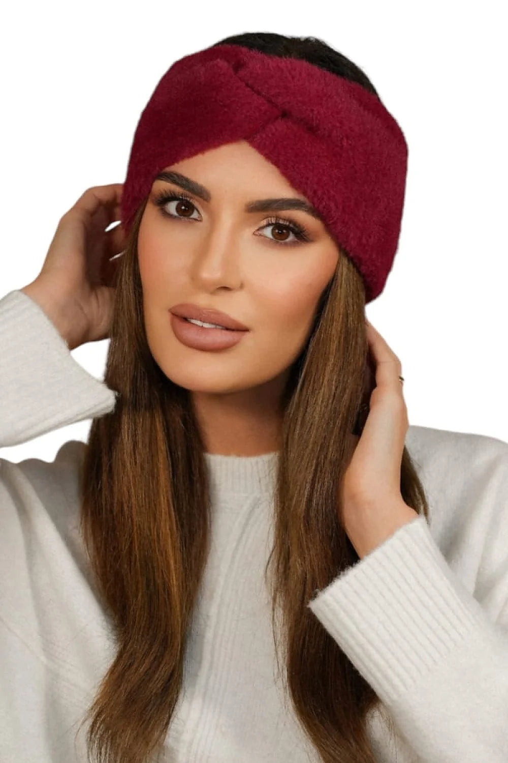 bandeau peluche bordeaux femme hiver turban twisté croisé devant large épais couvrant oreilles moelleux extensible chaud élégant bohème taille unique