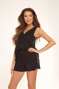 Pyjama De Lafense viscosé élasthanne noire élégant décontracté femme longueur courte manches épaisses taille ajustable collection été