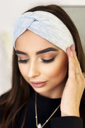 Bandeau tendance maille coton élégance femmes automne hiver style sophistiqué déco torsade nœud gris clair