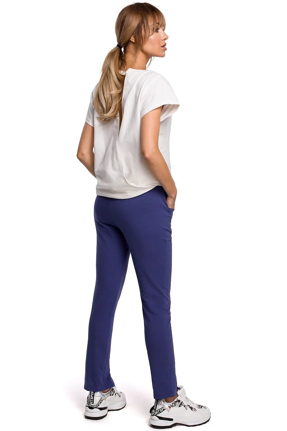 Pantalon long femme coton élasthanne moderne coupe droite fentes avant confort mode urbaine sophistiquée