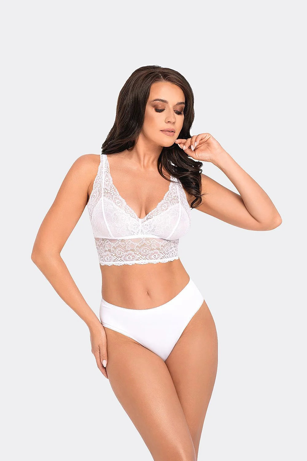 Ensemble de lingerie féminine élégant dentelle florale sans armature crop top culotte classique couleur blanche