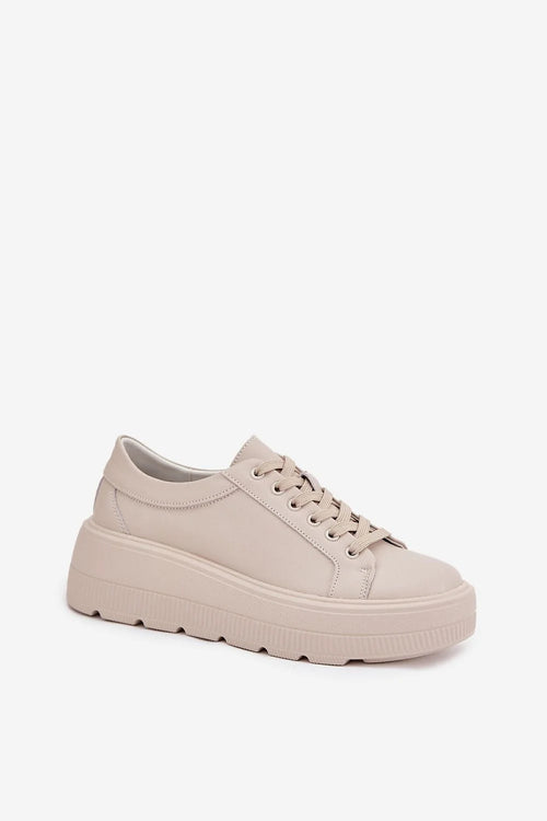 baskets femme cuir naturel beige nude plateforme massive flatform lowtop lacets œillets métallisés discrets bout rond semelle crantée rembourré confort