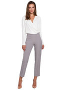 Pantalon cigarette femme polyester élasthanne élégant taille haute chic pour silhouette moderne et raffinée
