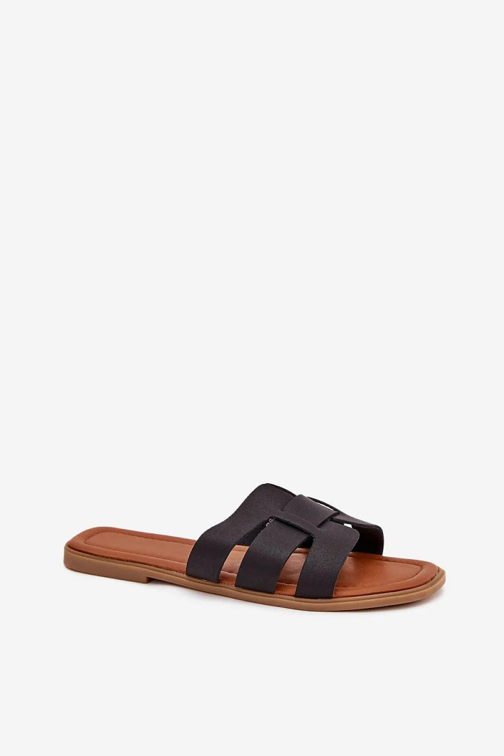 sandales femme simili cuir mules plates talon plat brides larges entrelacées noires semelles rembourrées profilées minimalistes polyvalentes confortables élégantes estivales