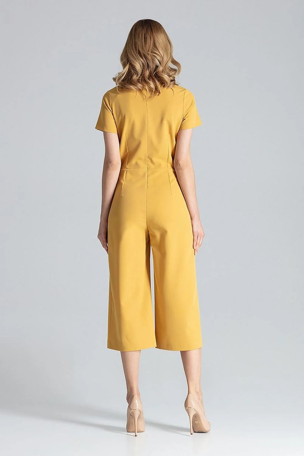 Figl combinaison corail vif cachecoeur manches courtes taille cintrée pinces soignées tissu fluide structuré polyester viscose poches latérales fermeture glissière