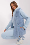 Gilet en fausse fourrure bleu pastel sans manches pour femme, style chic et moderne, matériau doux, occasions multiples