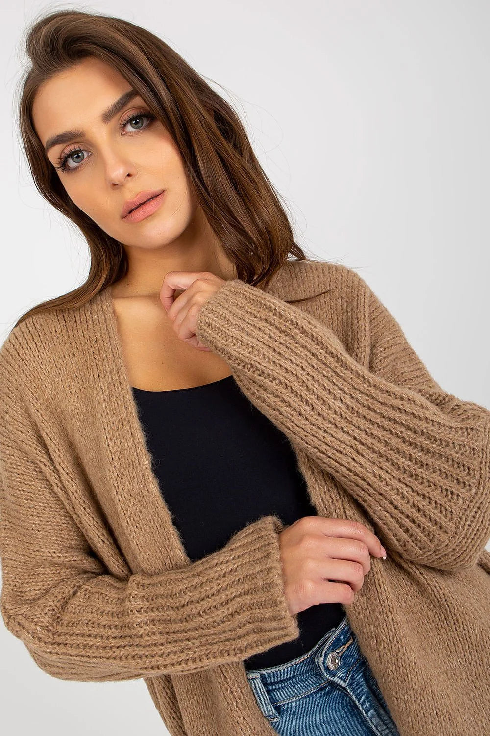 Cardigan Och Bella pull-over femme couleur bleue mot ciao dos modern design décontracté coupe ample matières douces