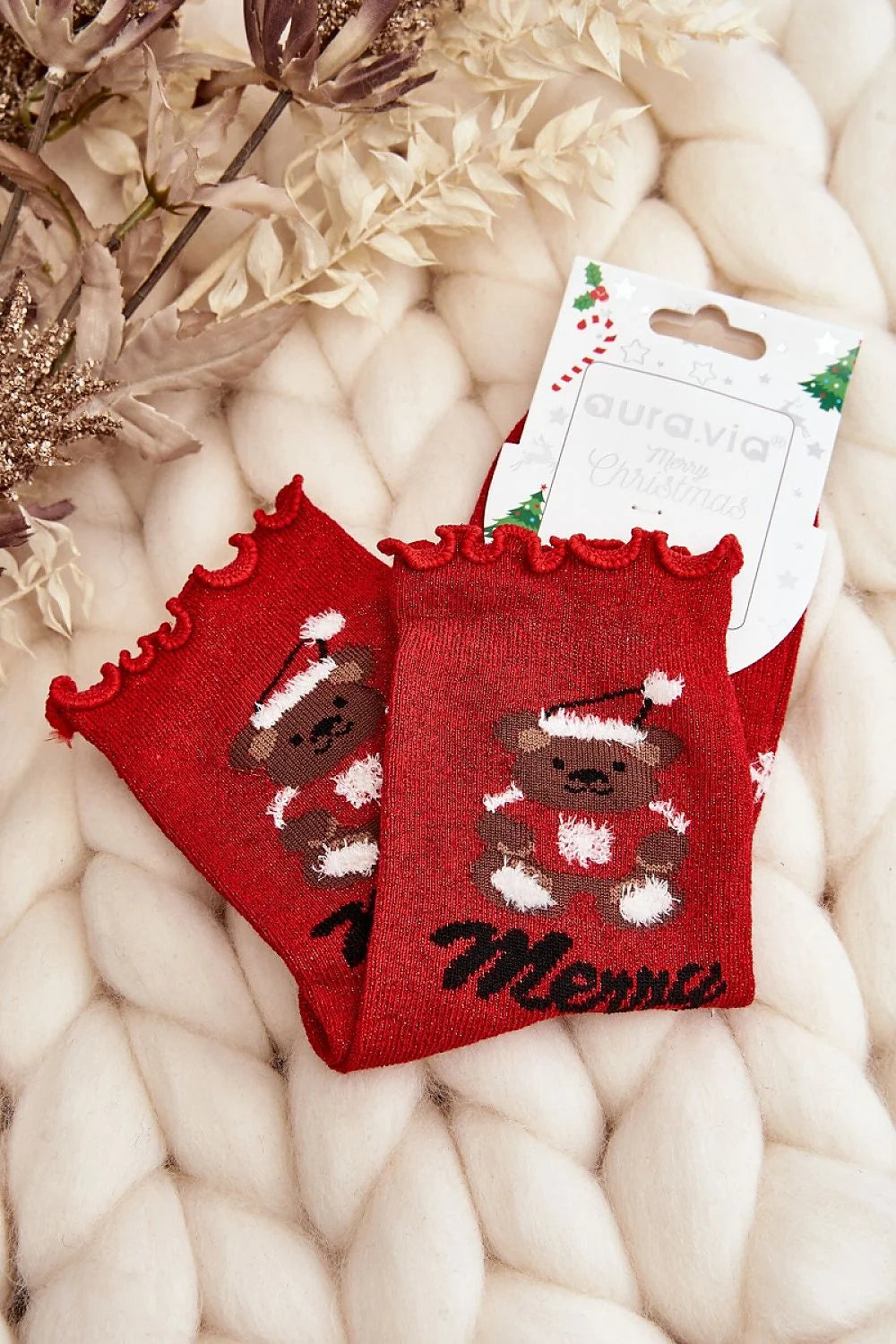 Chaussettes festives pour dames, motif ours en peluche Père Noël, Noël, coton, élasthanne, polyamide, cadeau, style décontracté, femme