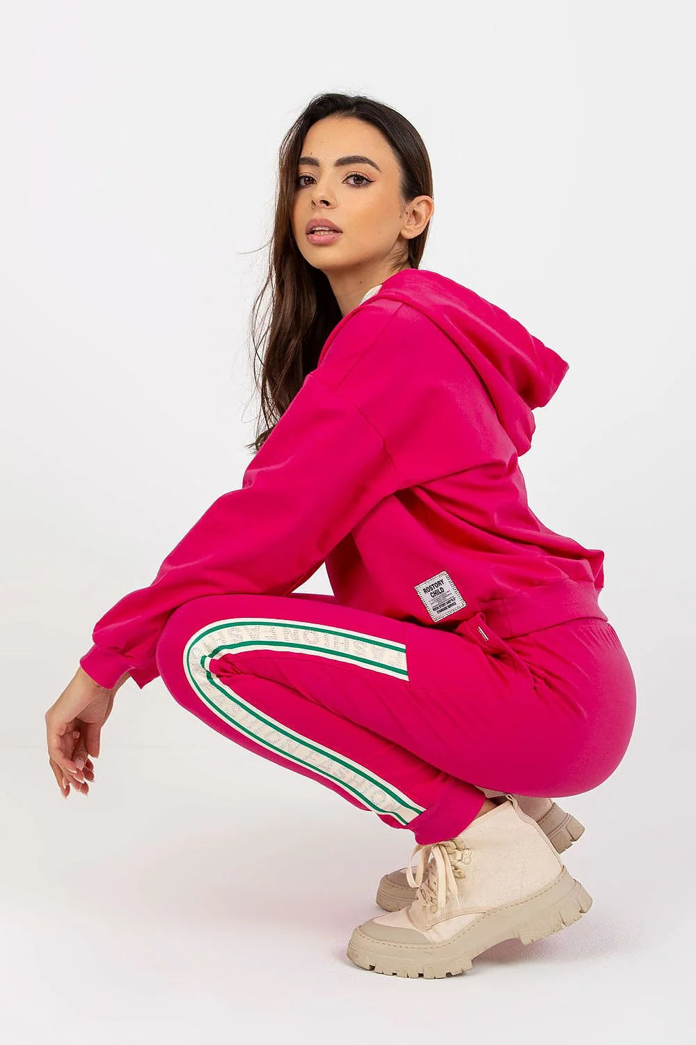 ensemble femme survêtement sweatshirt capuche oversize pantalon slim molleton coton élasthanne noir vert blanc bandes latérales cordons colV étiquette streetwear