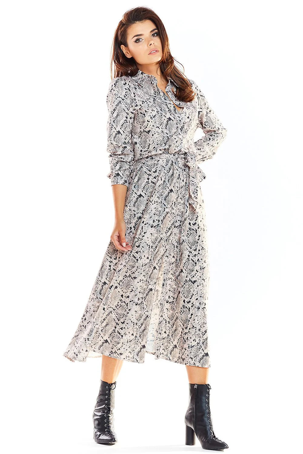 Robe longue élégante en polyester imprimé floral bohème pour femme moderne avec ceinture à la taille