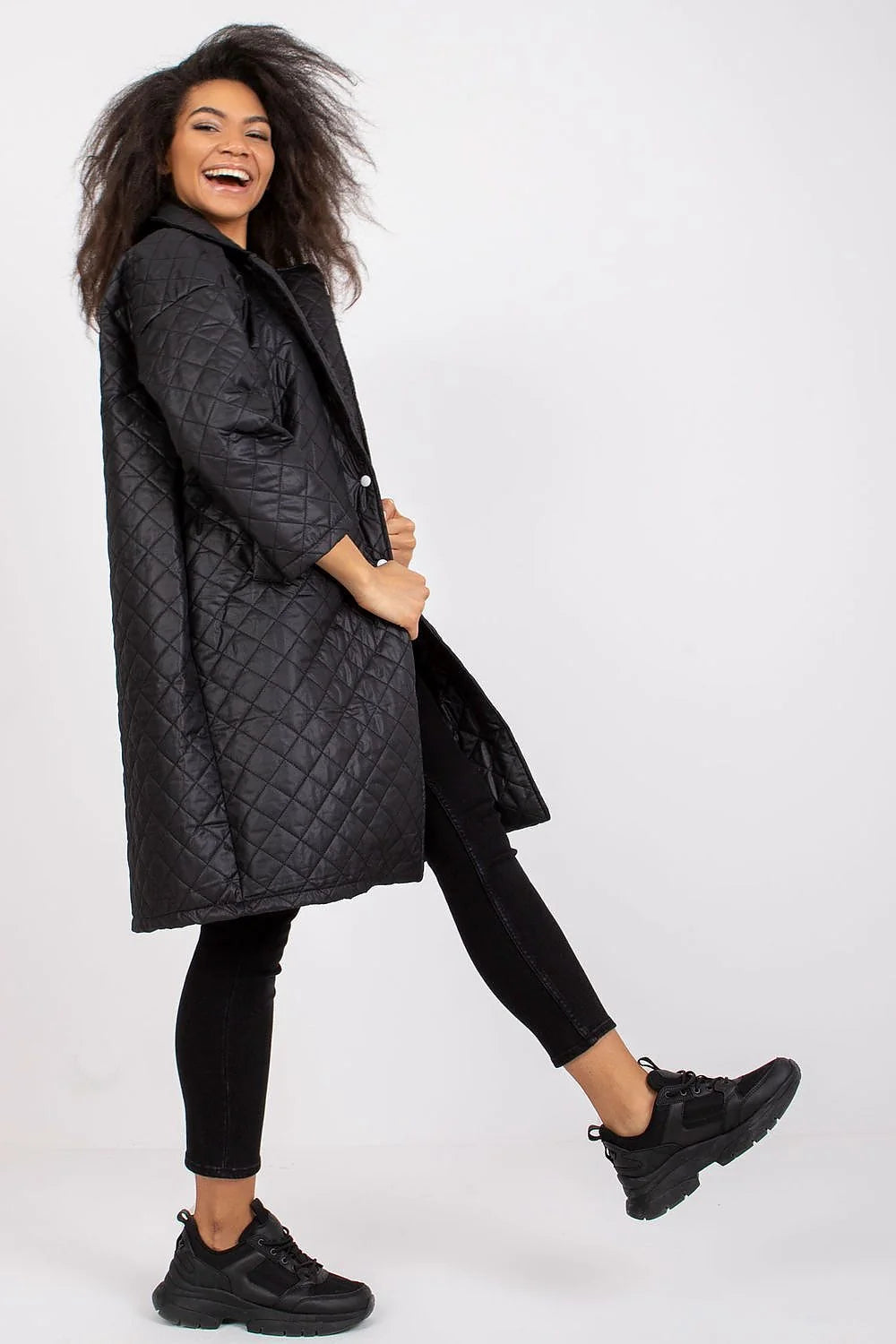 Manteau pour femme style moderne élégant matelassé long manches longues couleur noire polyester 100% S M