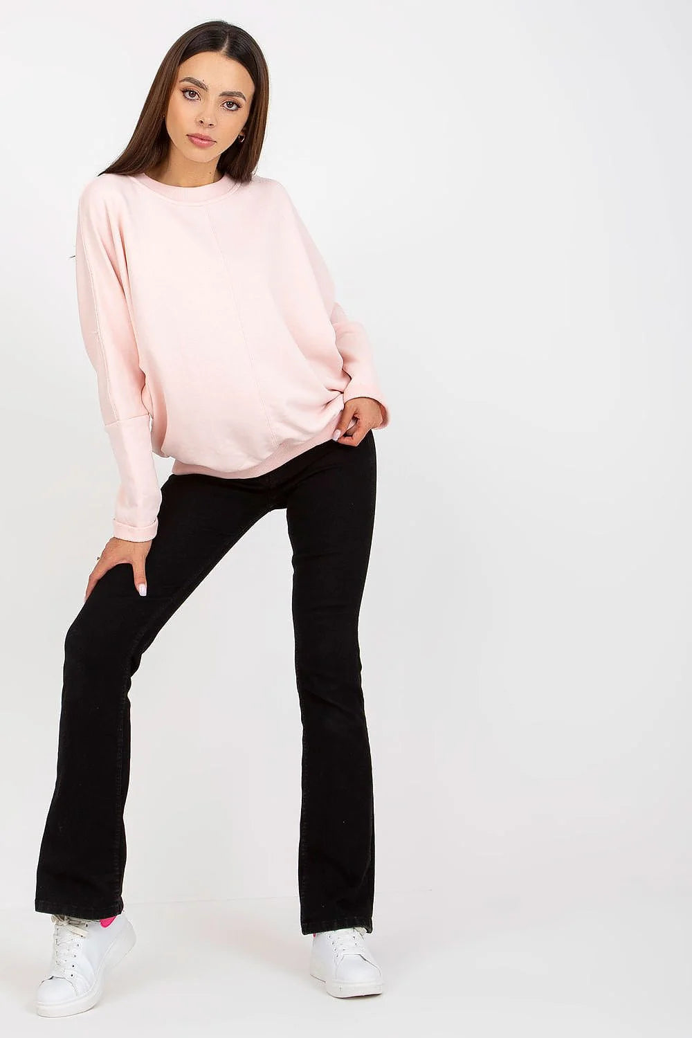 Sweatshirt Rue Paris oversize femme en coton élasthanne rose pâle confortable style moderne coupe ample