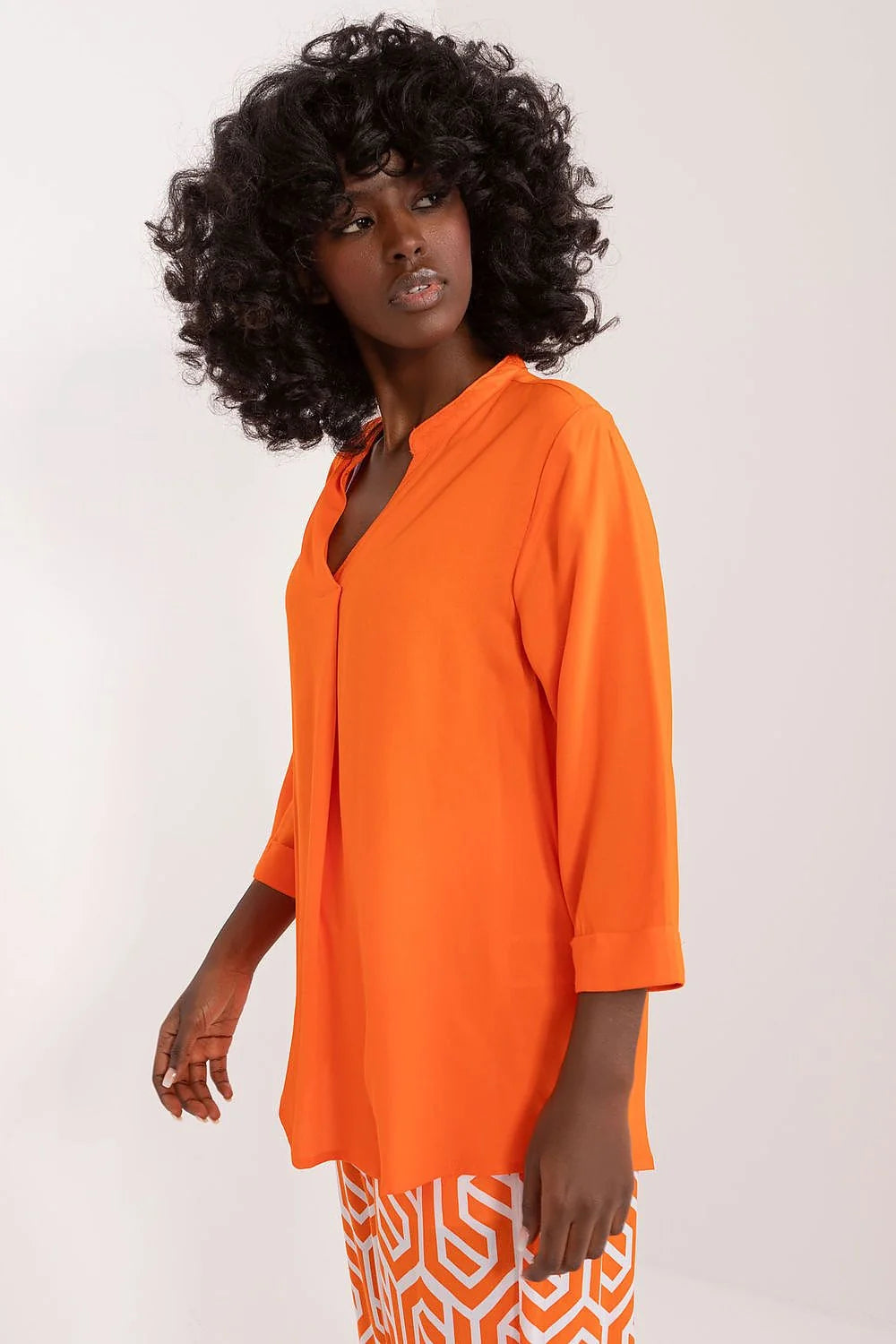 Chemisier Sublevel Femme Manches Longues Reversibles Décolleté en V Viscose Orange Élégant Confortable Tenue Été