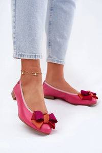 Ballerines féminines élégantes cuir naturel double nœud prune orange rose vif femmes confortables occasionnels