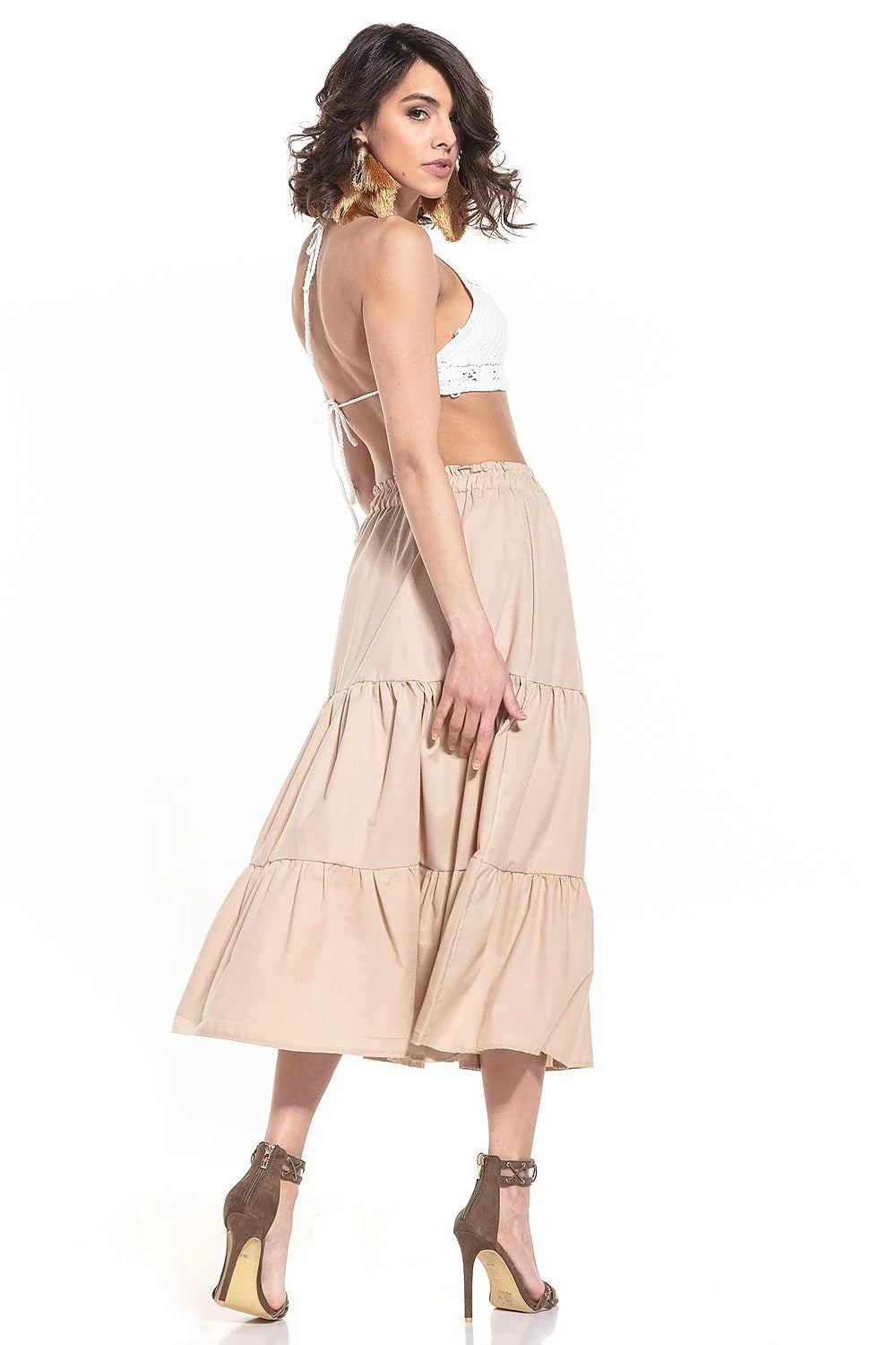 Jupe longue bohème chic en coton aéré avec volants multiples pour femme élégante et moderne