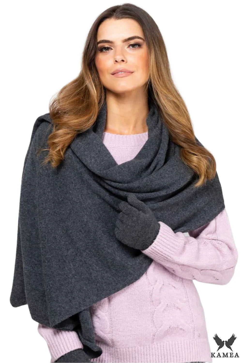 Écharpe hivernale élégante pour femme en laine haute qualité gris graphite longue large douce