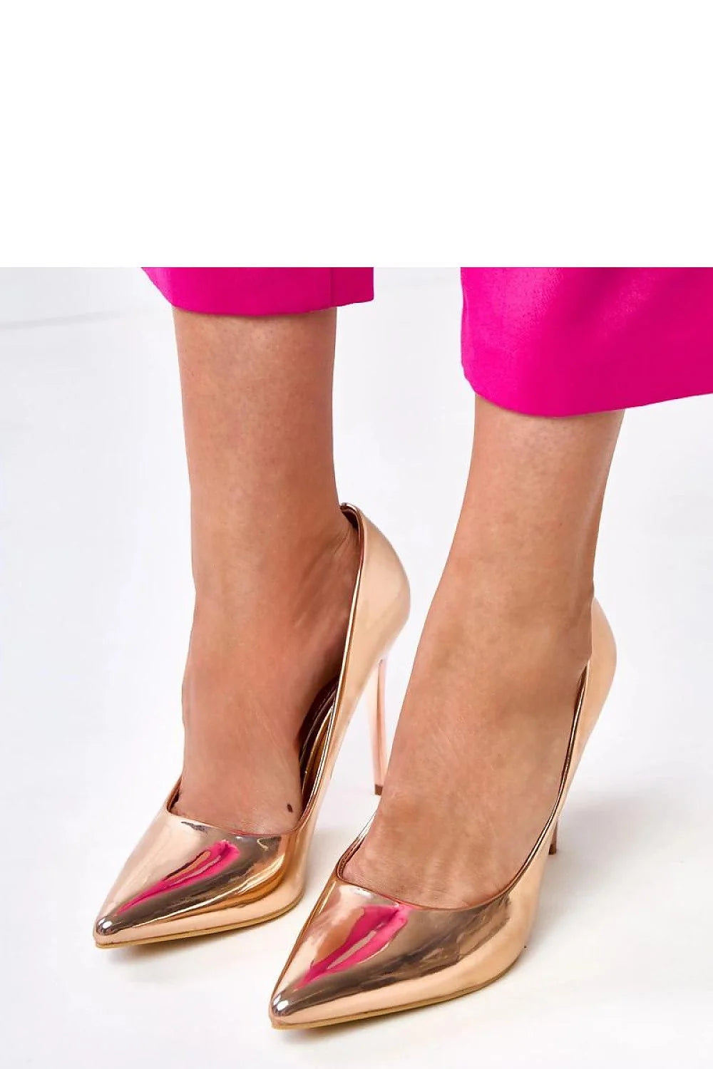 escarpins vernis talon aiguille 11cm rosé gold métallisé bout pointu cuir écologique semelle intérieure confort soirée chic glamour élégant