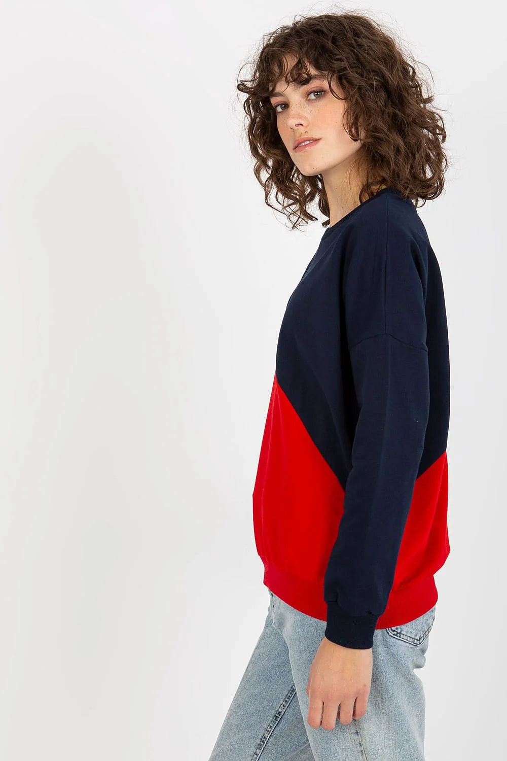 Sweatshirt femme moderne longues manches asymétrique couleurs contrastées coton 90% elastane 10% style casual