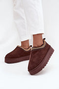 bottes neige femme suédine écologique broderie bordure marron plateforme caoutchouc isolantes doublure fourrure chaude confort chaleur semelle crantée antidérapante