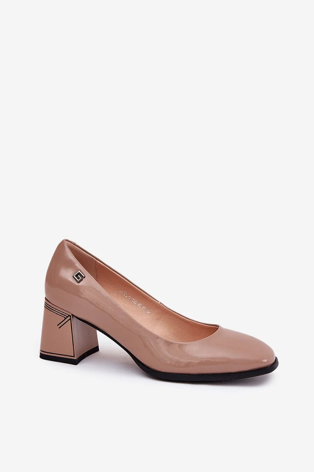 Escarpins élégants cuir verni beige taupe talon bloc 4-5 cm femmes confortables soirée travail