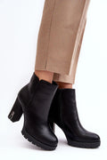 Bottes à talons pour femmes en cuir artificiel noir style automnal fermeture éclair zip classique hauteur 11 cm talon 10 cm