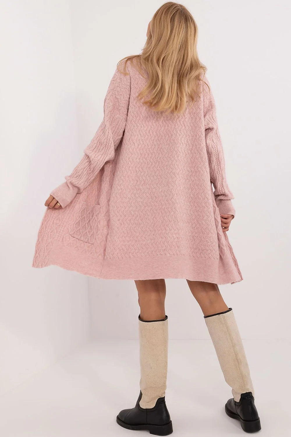 Cardigan long femmes style décontracté élégant matériau confortable couleur rose pâle manches longues poches intégrées