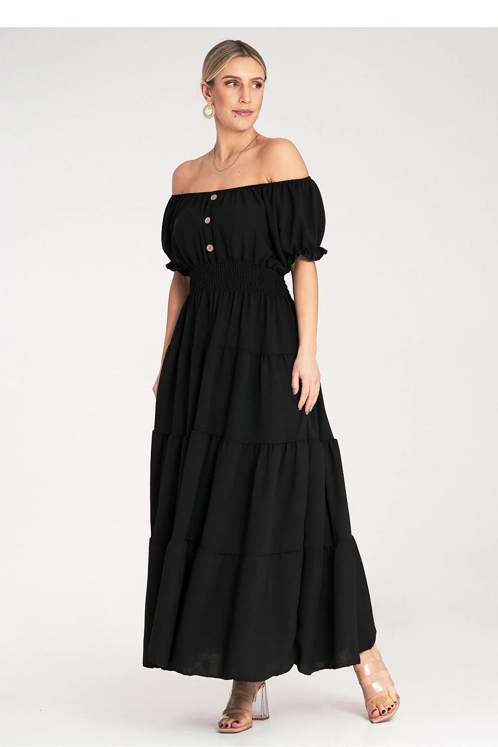 Robe de jour Figl style bohème-chic longue manches bouffantes décolleté espagnol taille élastique femme