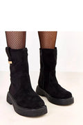 bottines femme mi mollet suédé écologique noir bout rond plateforme 5 cm tige 19 cm doublée chaude semelle caoutchouc texturé