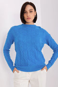 Pull pour femme design contemporain maille bleu vif motif torsadé manches longues col rond ajusté