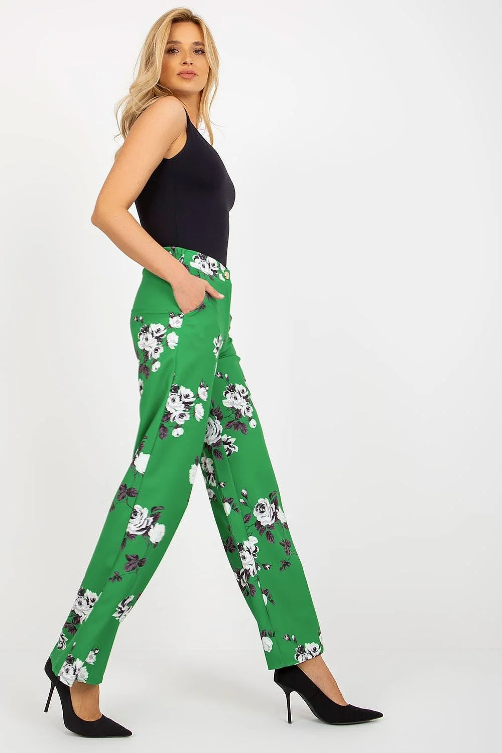 Ensemble femme crop top pantalon large motif floral coton élasthanne polyester taille haute occasion chic