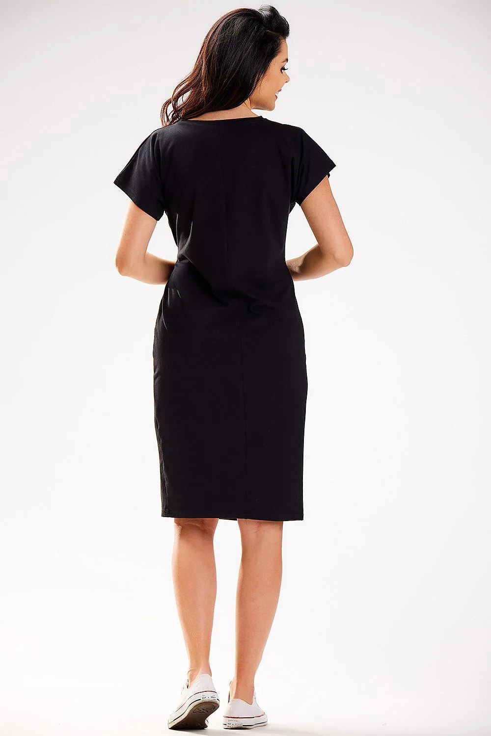 Robe de jour Infinite You coton noir manches courtes silhouette ajustée ceinture intégrée Taille ajustable femme