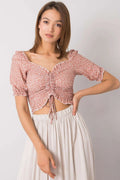 Top féminin chemisier Rue Paris court ajusté en V coton élasthanne manches courtes style moderne romantique